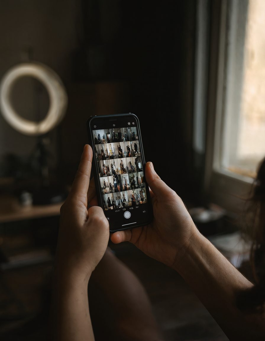 Creator reviewing raw vertical clips on a phone